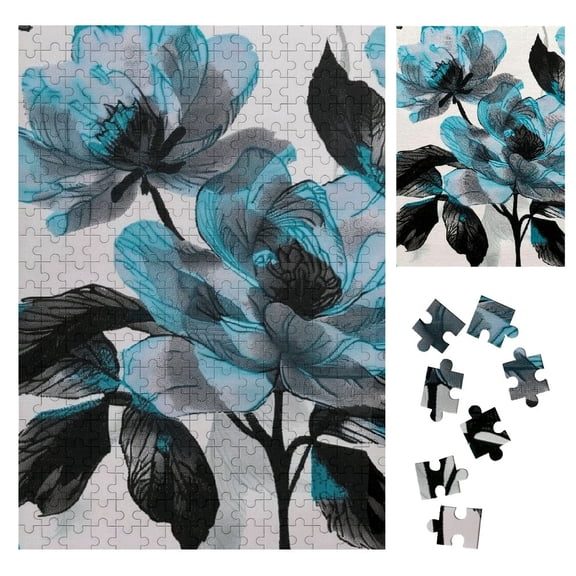BCIIG Blue Flower Black Leaves Wooden Jigsaw Puzzle Vertical Style Gift for Family Friends 300PCS