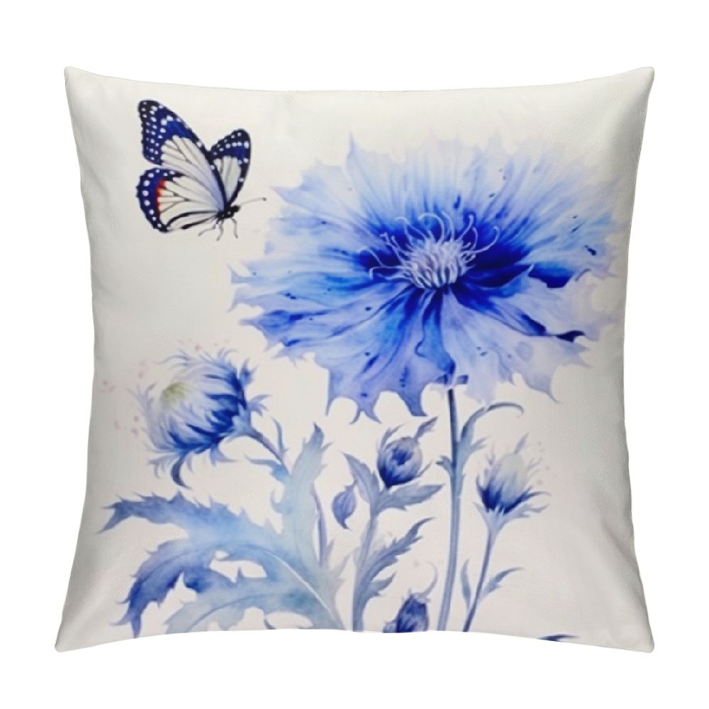 BCIIG Blue Flower Butterfly Graphic Decorative Throw Pillow Cover for