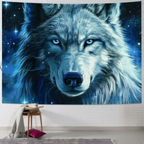 BCIIG Blue Galaxy Wolf Tapestry Wall Hanging Art Deco Tapestries for Bedroom Living Room Dorm