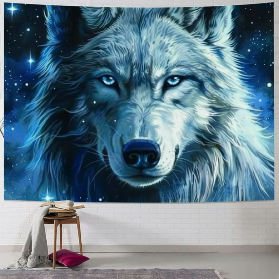 BCIIG Blue Galaxy Wolf Tapestry Wall Hanging Art Deco Tapestries for Bedroom Living Room Dorm