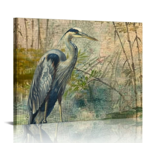 BCIIG Blue Heron Wall Decor For Bedroom Fashion Kitchen Living Room Home Office Artwork Print Set 16x12in
