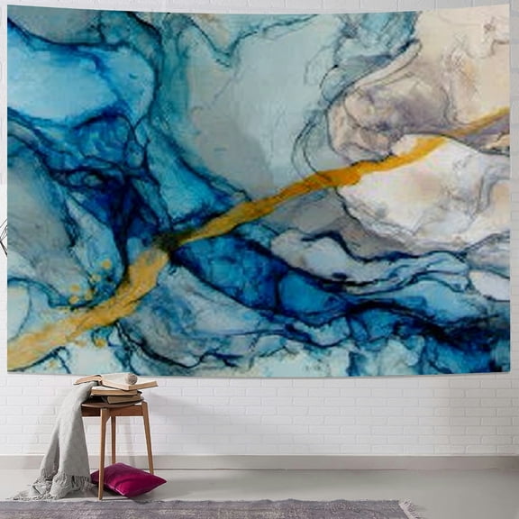 BCIIG Blue Marble Yellow Line Tapestry Wall Hanging Home Decor 40x30inch