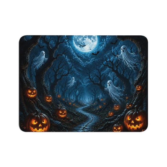 BCIIG Blue Moon Forest Ghost Pumpkin Path Mouse Pad, Square Smooth Surface Desk Mat, Stitched Edge for Office, Laptop, Computer, Home,