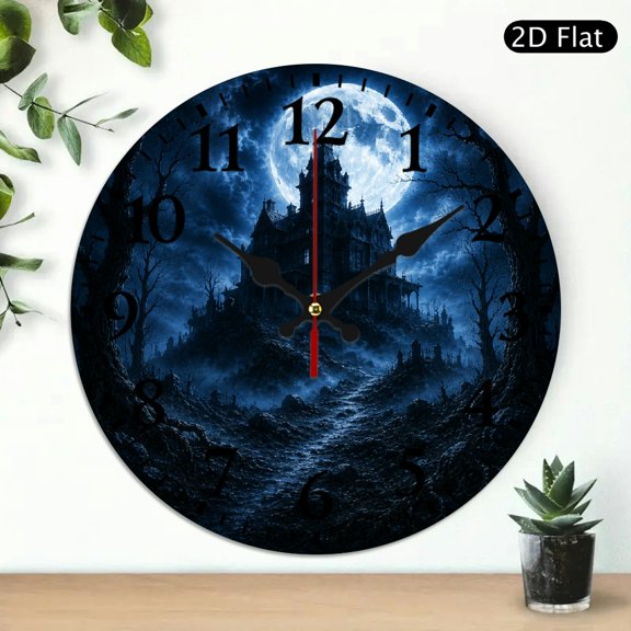 BCIIG Blue Moon Haunted Hill Mansion Wall Clock Wall art Decor, Wall Decor for Linving Room Perfect for Decorating Living Rooms, Kitchens, Dorms, And As Practical Everyday Gifts