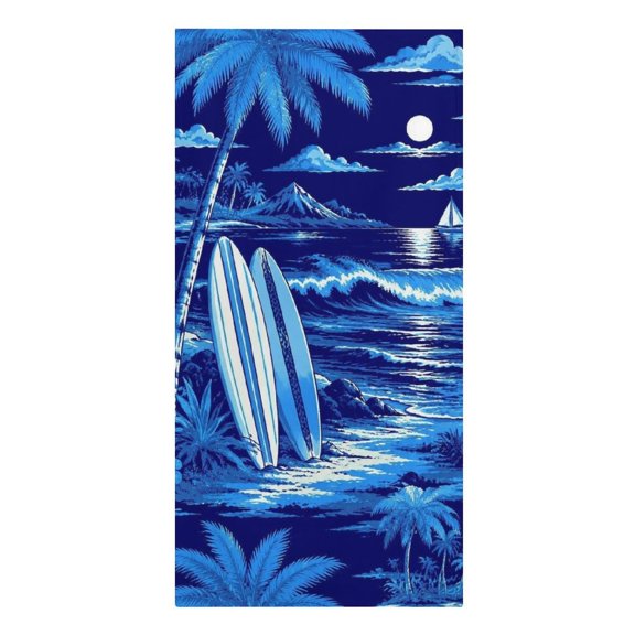 BCIIG Blue Night Hawaiian Beach Surfboard Moon Ocean Palm Tree Seamless PatternBeach Towel, Sand Free, Quick Dry, Highly Absorbent, Compact Lightweight, Travel Beach Towel, Essential for Swimming Poo