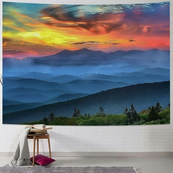 BCIIG Blue Ridge Parkway Tapestry Scenic Landscape Appalachian Mountains Ridges Sunset Layers Great Smoky National Tapestry Wall Hanging For Bedroom Living Room Dorm Home Decor
