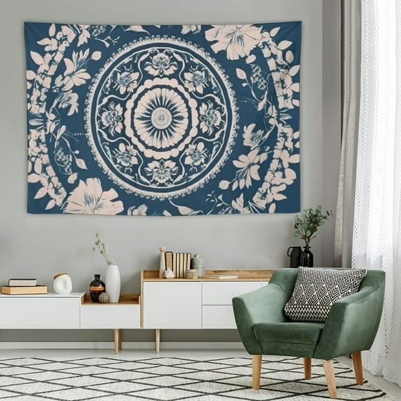 BCIIG  Blue Sketched Floral Medallion Tapestry, Bohemian Mandala Wall Hanging Tapestries, Indian Art Print Mural for Bedroom Living Room Dorm Home Dcor 60x40 InchRoyal Blue