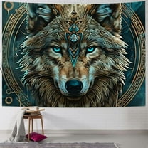 BCIIG Blue Viking Wolf Norse Runes Ancient Tapestry Wall Hanging Aesthetic Decor Tapestries For Home Bedroom Living Room Dorm 40x30inch