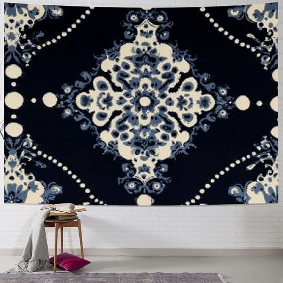BCIIG Blue White Pattern Rococo Tapestry Wall Hanging Home Decor 40x30inch