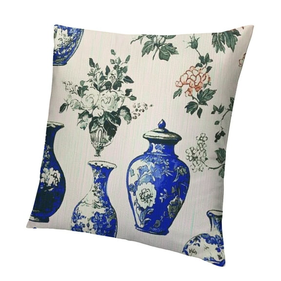 BCIIG Blue and White Porcelain Throw Pillow Cover,Chinese Style Floral Pillow Cover 18x18 Inch,Chinese Art Porcelain Bottles Print Cushion Cover,Chinoiserie Decor Decorative Pillow Cover 22x22in