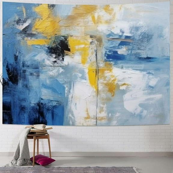 BCIIG Blue Yellow Abstract Tapestry Wall Hanging Unique Style Graphic Tapestries Home Wall Decor Art for Living Room Bedroom Apartment Farmhouse Dorm 40x30inch