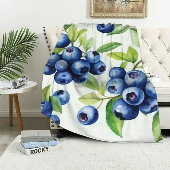 BCIIG Blueberry Blanket Cute Fruit Throw Blanket Super Soft Fleece Blankets for Couch Bed Home Decor Bedroom Accessories Gifts for Women Girls Kids   40x50in