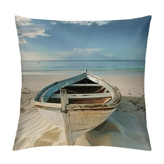 BCIIG Boat Beach Ocean Graphic Decorative Throw Pillow Cover for Home Couch Living Room - Aesthetic Summer Style - 1PC 12x12in