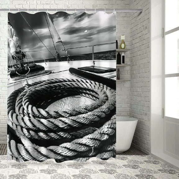 BCIIG Boat Deck Shower Curtain Set Polyester Fabric with Hooks for Bathroom - Boat Deck Theme, Waterproof, HD Print 36"x72