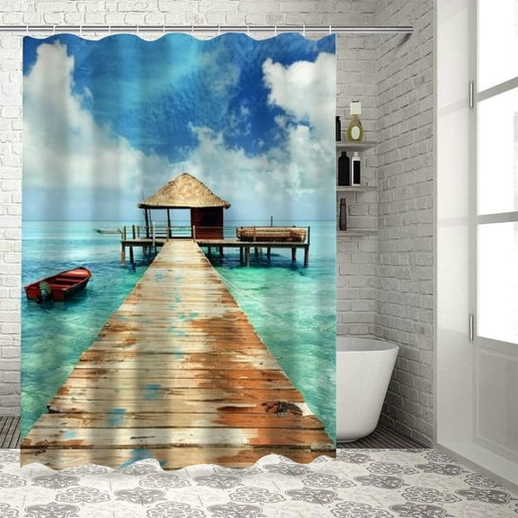 BCIIG Boat Theme Bathroom Decor Set with Hooks, Colorful Luxurious Graphic Print Polyester Fabric Shower Curtain Set, Water Repellent with Hooks 36"x72