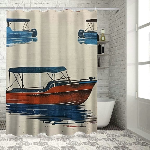 BCIIG Boat Theme Bathroom Decor Set with Hooks, Graphic Print Polyester Shower Curtain, 100% Polyester Fabric, Chic Modern Design, Water Resistant, Easy Installation 36"x72