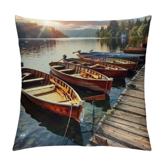 BCIIG Boats Dock Lake Graphic Decorative Pillow Cover for Home Couch Living Room Sofa - Square 1PC 20x20in