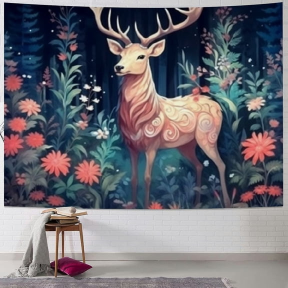 BCIIG Bohemian Tapestry Wall Hanging Unique Lucky Deer Aesthetic Tapestry Nature Landscape Tapestry Simple Vintage Wall Hanging Decor Tapestry Hippie Home Decor for Bedroom Living Room Dorm 40x60inch