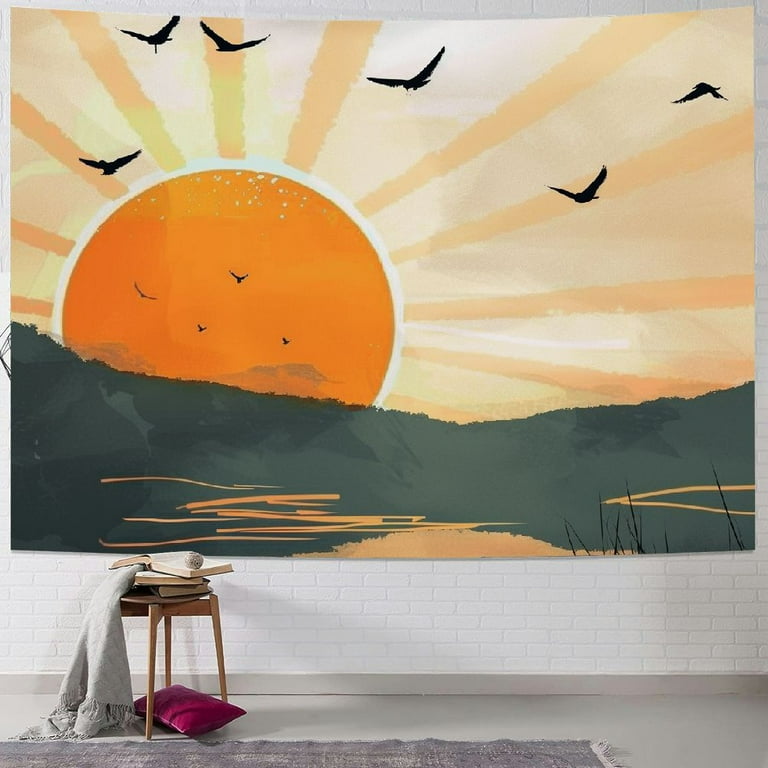 BCIIG Boho Abstract Sun Tapestry Mid Century Wall Hanging Art Sunrise Nature Landscape Mountain Tapestry Minimalist Tapestries Decor for Bedroom Living Room Dorm 51.2 x 59.1 Painting Walmart
