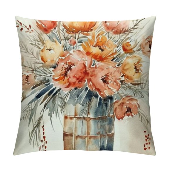 BCIIG Boho Hello Pumpkin Fall Throw Pillow Covers Orange Mason Jar Floral Pampas Outdoor Farmhouse Autumn Cottage Decorations Decorative Throw Pillows Cases Home Couch Decor 24x24in