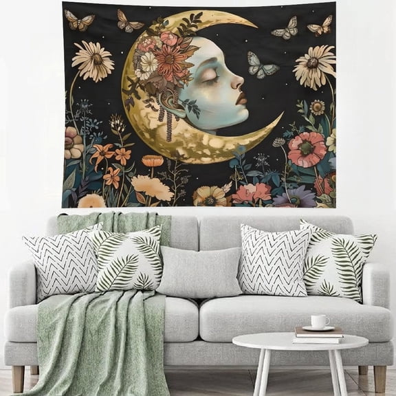 BCIIG Boho Moon Tapestry Wall Hanging,Vintage Sun and Moon Skull Hippie Mushroom Floral Plant Tapestries for Dorm Living Room Bedroom Decor