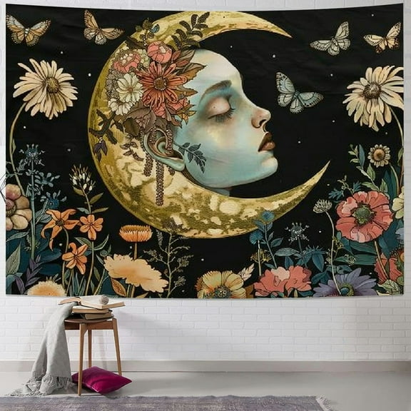 BCIIG Boho Moon Tapestry Wall Hanging,Vintage Sun and Moon Skull Hippie Mushroom Floral Plant Tapestries for Dorm Living Room Bedroom Decor