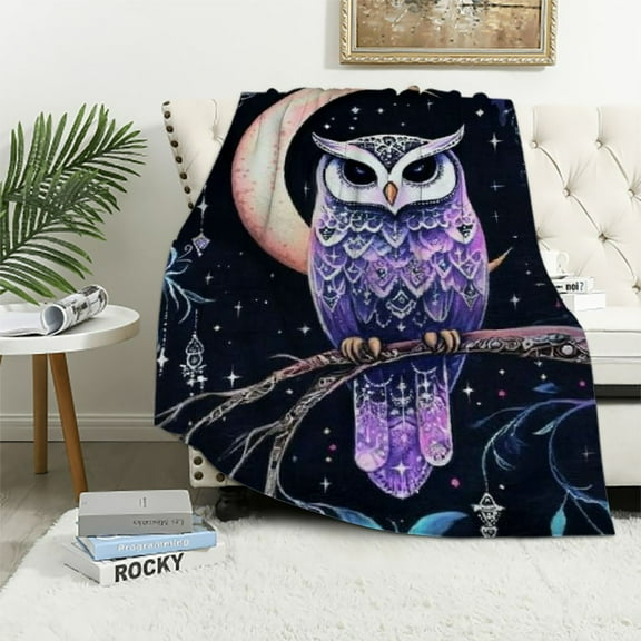 BCIIG Boho Owl Throw Blanket Dreamcatcher Blanket Purple Galaxy Bed Blanket for Couch or Bed Stars Moon Blanket Soft Warm Lightweight for Kids Adults Women Gift 40x50in