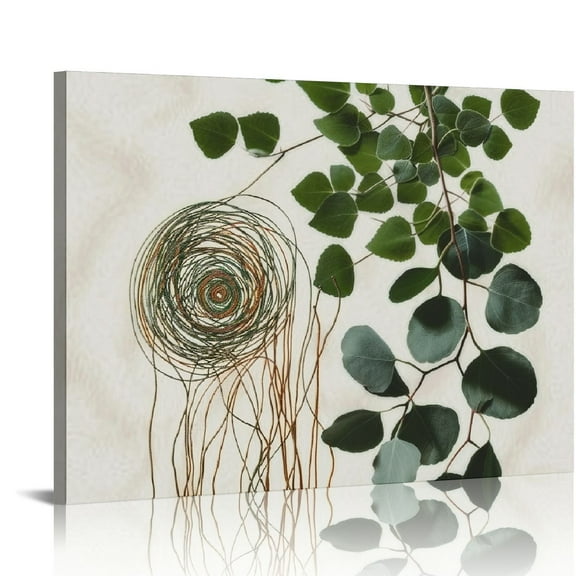 BCIIG Boho Sage Green Leaf Sunrise Canvas Wall Art Prints,Eucalyptus Leaf Life Paintings Prints,20"x16" Artwork for Bohemia Live Themed Decor Bathroom Bedroom Living Room Home Salon 20x16in