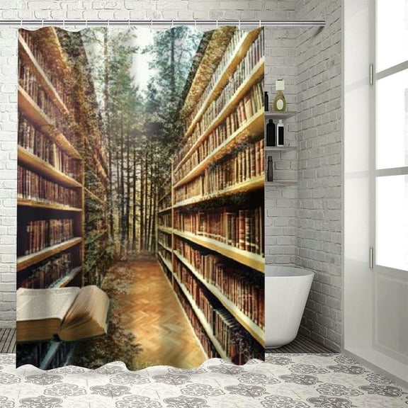BCIIG Books Library Skylight Bathroom Shower Curtain Set with Hooks 100% Polyester Chic Modern Bathroom Decor 69"x72
