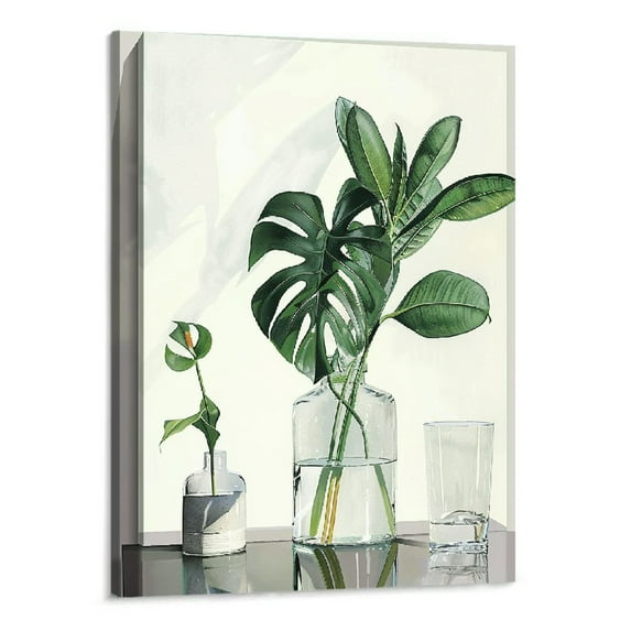 BCIIG Botanical Bathroom Wall Art Green Leaf Tropical Plant Bathroom Wall Decor Rustic Natural Botanical Pictures Canvas Print Painting Framed Modern Home Artwork For Office Bedroom Kitchen 12"x16"