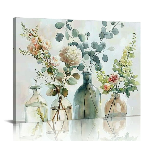 BCIIG Botanical Bathroom Wall Art Rustic Green Plant Bathroom Country Natural Botanical Bathroom Pictures Canvas Print Painting Framed Modern Home Artwork For Office Bedroom Kitchen 20x16in