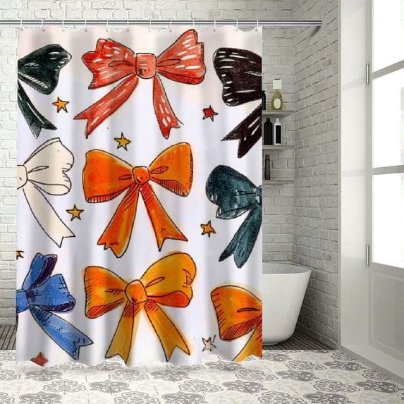 BCIIG Bows Bathroom Decor Set with Hooks Colorful Luxurious Graphic Print Polyester Fabric Fashion Shower Curtain for Home Bathtubs Decoration 69"x72