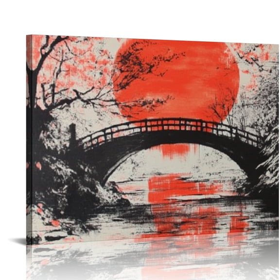 BCIIG Bridge River Sunset Canvas Print Wall Art Decor for Living Room Bedroom Office 16x12in