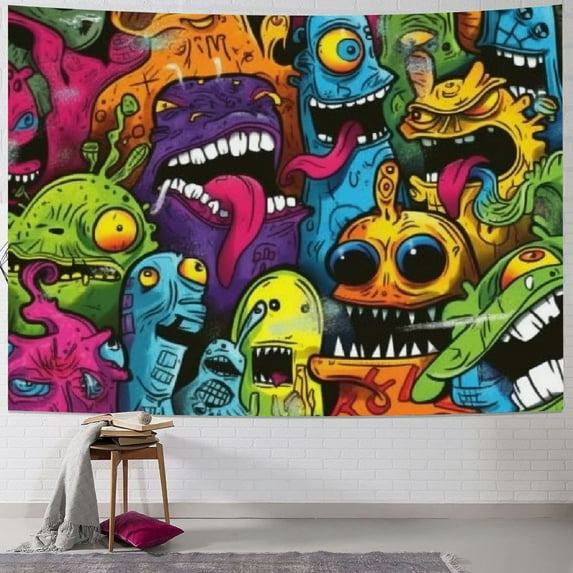 BCIIG Brightly Colored Graffiti Tapestry Wall Hanging For Home Bedroom Dorm Decor Funny Tapestries Wall Art 60x50inch