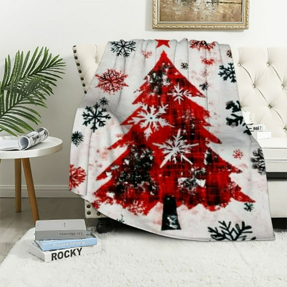 BCIIG Buffalo Plaid Christmas Tree Blanket Flannel Christmas Throw Blanket Xmas Red Black Blanket Colorful Christmas Trees Snowflake Farmhouse Decoration Gifts for Couch Bed Sofa Holiday   40x50in