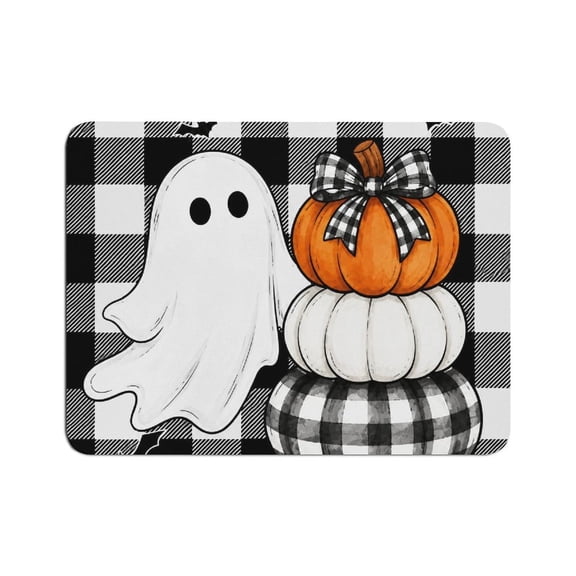BCIIG Buffalo Plaid Ghost Stacked Pumpkins Bow Bat Mouse Pad, Square Smooth Surface Desk Mat, Stitched Edge for Office, Laptop, Computer, Home,