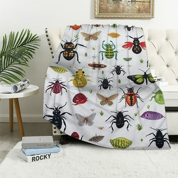 BCIIG Bugs Insects Blanket | Bugs Blanket Gift for Boys Girls | Plush Cozy Beetle Decor Blanket for Sofa,Couchs,Bedroom | Nature Animal Decor Gifts for All Seasons 40x50in