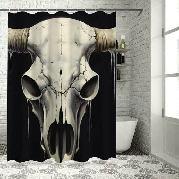 BCIIG Bull Skull Horns Surrealism Bathroom Decor Set with Hooks, Colorful Luxurious Graphic Print Polyester Fabric Shower Curtain   and Easy to Install Shower Curtain for Bathroom Decoration