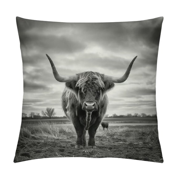BCIIG Bull Theme Graphic Decorative Cushion Throw Pillow Cover for Home Couch Living Room Sofa, Short Plush Material, Zipper Closure, 1PC 22x22in