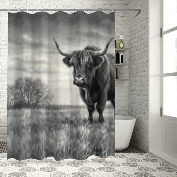 BCIIG Bull Trees Field Bathroom Decor Set, Colorful Luxury Graphic Print Polyester Fabric Shower Curtain Set with Hook, Waterproof Bathroom Decoration, Bright HD Print