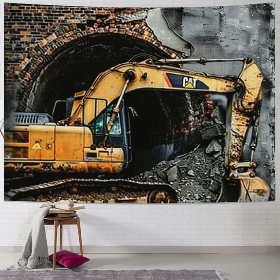 BCIIG Bulldozer Tunnel Brick Wall Tapestry Wall Hanging Unique Style for Home Decor Art Living Room Bedroom Dorm Farmhouse Apartment 40x60inch