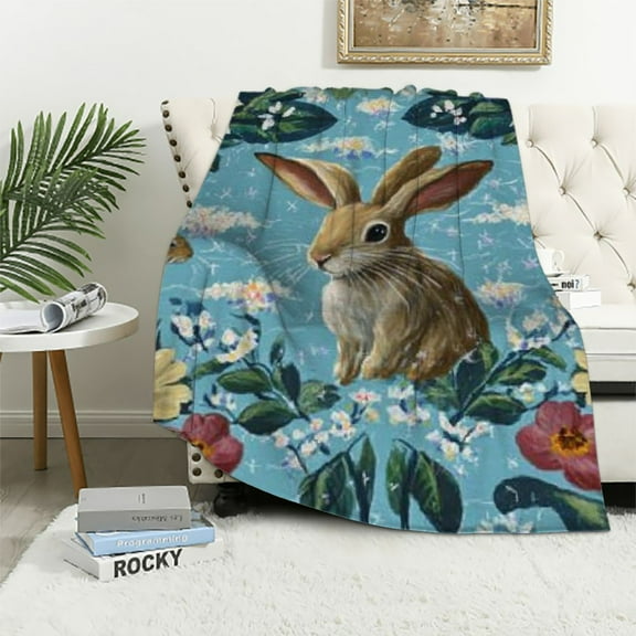 BCIIG Bunnies Flowers Forest Rainbow Blanket Gifts for Boys Girls Women Men, Bunnies Flowers Forest Throw Blankets Soft Flannel Lightweight Snap Blanket for Kids Couch Travel Camping  40x50in