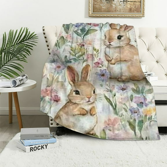 BCIIG  Bunny Throw Blanket - Bunny Rabbit Gifts for Girls, Women, and Bunny Lovers - Flannel Blankets for Rabbit Lovers on Easter, Christmas, Birthday, Thanksgiving  40x50in