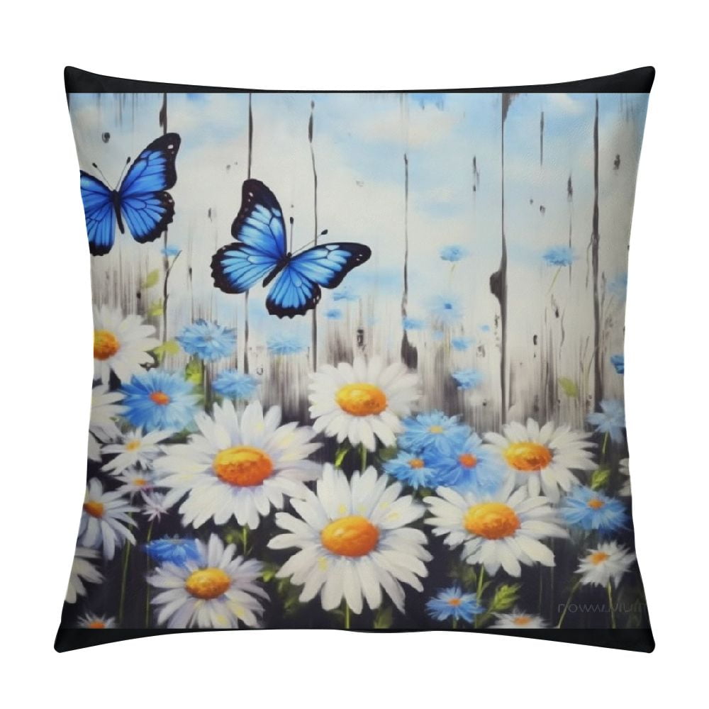 BCIIG Butterflies Daisies Fence Graphic Decorative Pillow Cover for