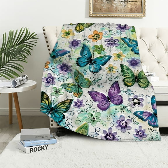 BCIIG Butterflies Flowers Paper Texture Warm Lightweight Blanket Soft Fleece Blanket Decor for Living Rooms Sofa - All Seasons Excellent Hand Feel Blanket 40x50in