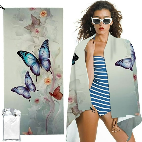 BCIIG  Butterflies Hand Towels  Spring Summer Floral Lilac Abstract Flowers Bathroom Towel Small Bath Towel Kitchen Dish Guest Towel Decorations for Hand Face Gym Spa Bathroom 27.5x55in