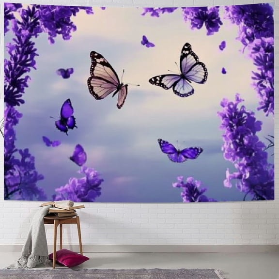 BCIIG Butterflies Purple Flowers Tapestry Wall Hanging Unique Style for Home Decor - Vivid Colors, Soft Fabric, Multiple Sizes Available 60x50inch