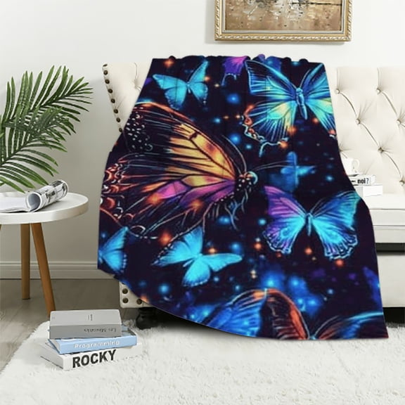 BCIIG Butterfly Blanket, Colorful Blacklight Neon Butterfly Throw Blanket, Unique Butterfly Gifts for Women and Girls, Ultra Soft Butterfly Decor, Plush Butterfly Lovers Gift Ideas 60x80in