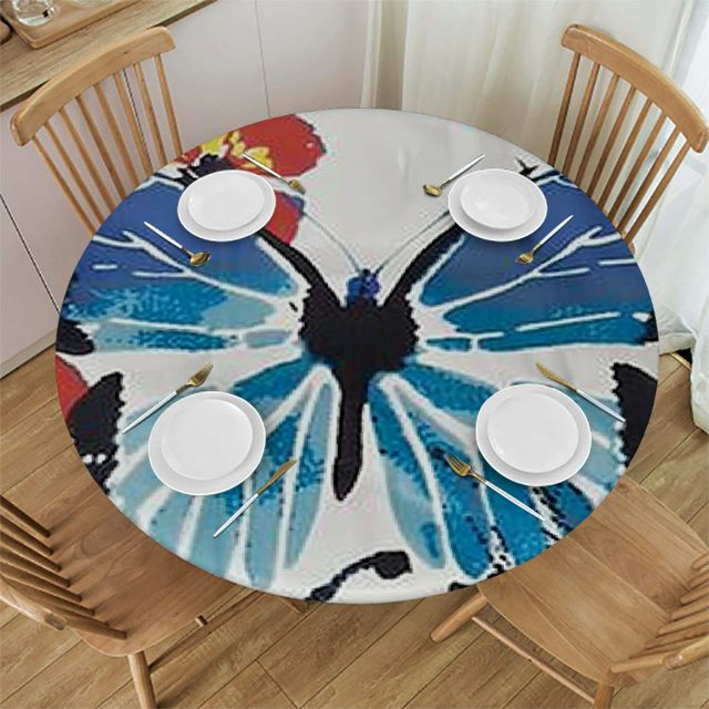 BCIIG Butterfly Flowers Round Table Cover Stain Resistant Washable 100