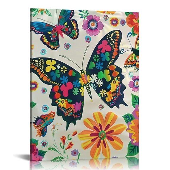 BCIIG Butterfly Flowers Silk Screen Fine Art Aesthetic Poster & Print Wall Painting for Home Decor, Canvas Living Room Bedroom Office Wall Art 16x20 in